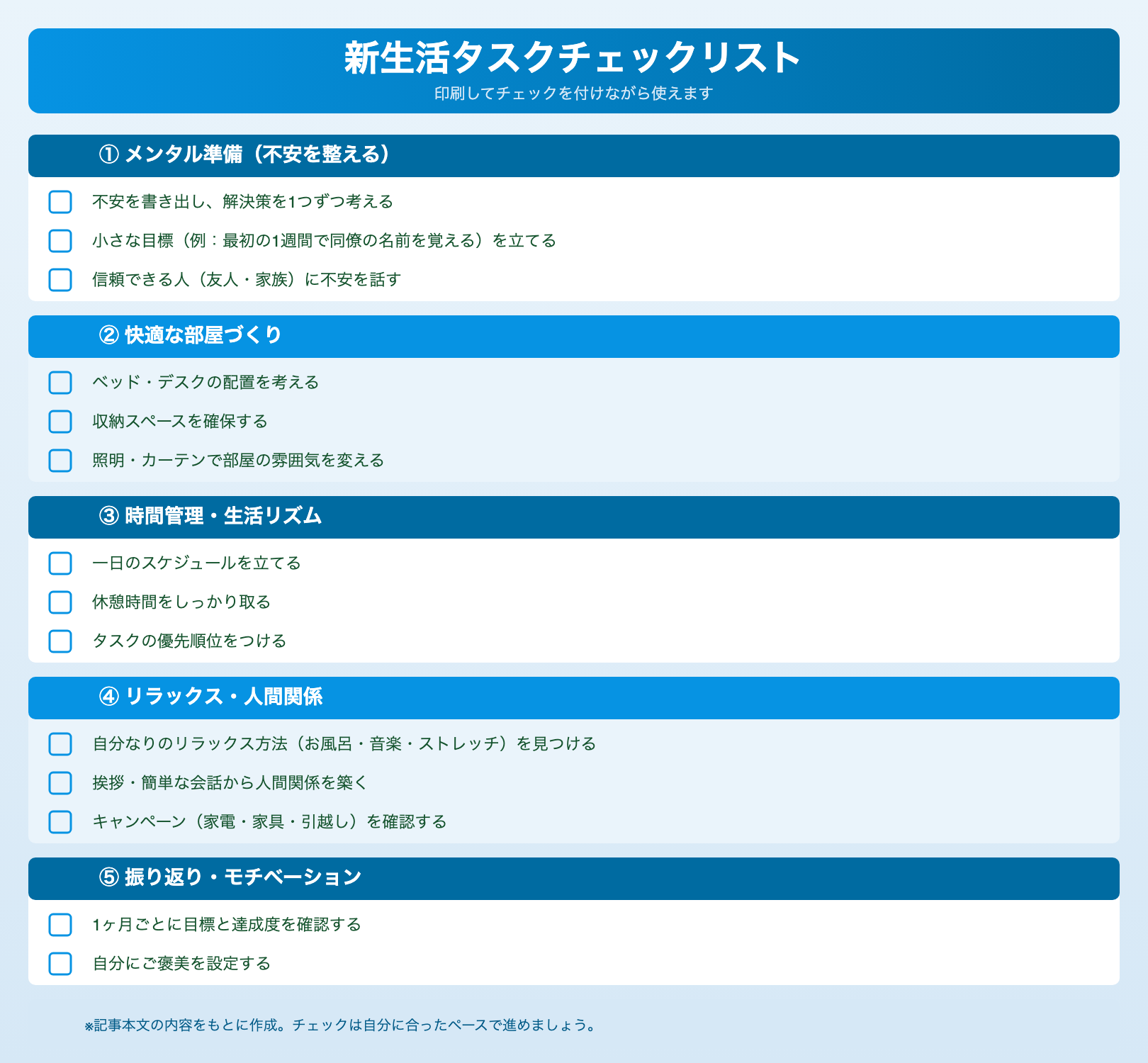 新生活タスクチェックリスト